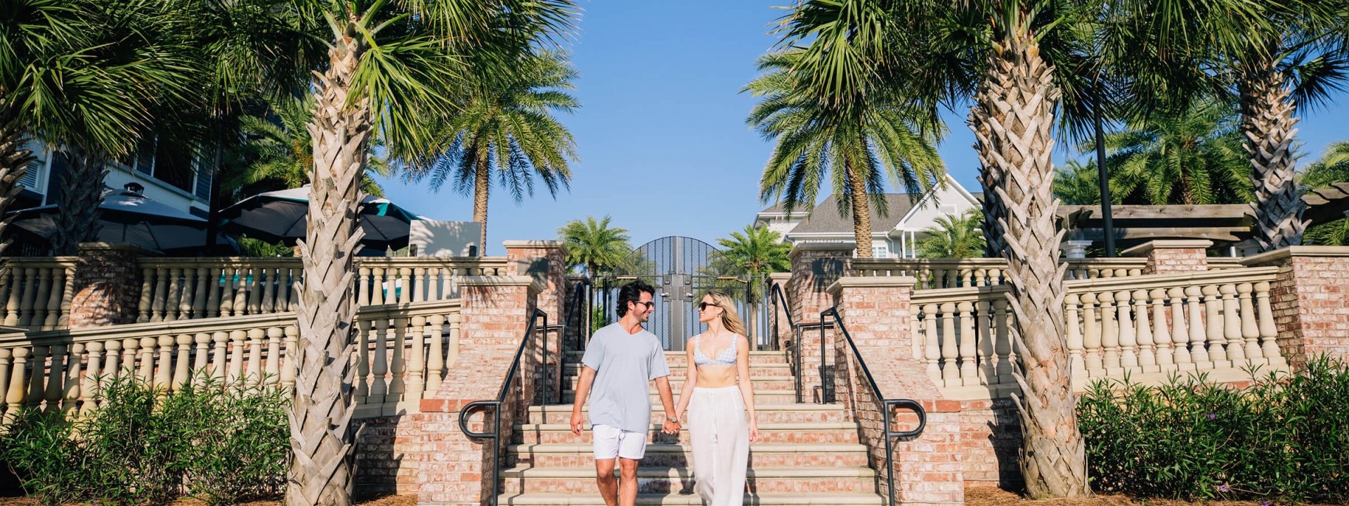 couple near adult pool