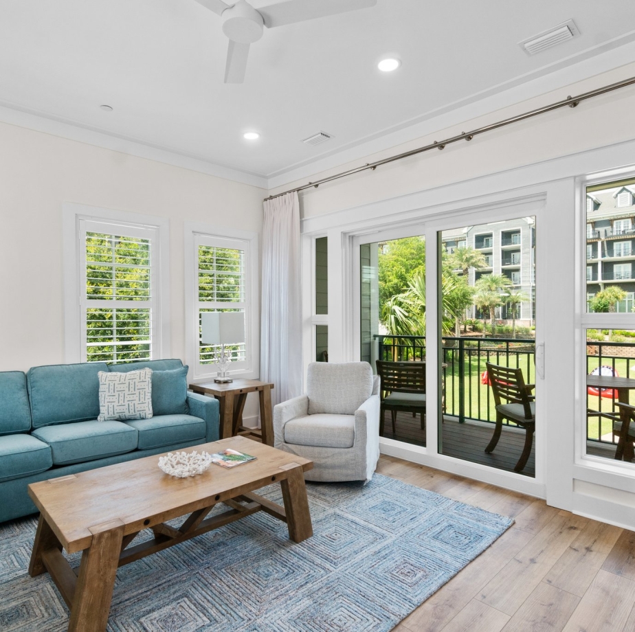 Cottage 13 - Living w Deck View